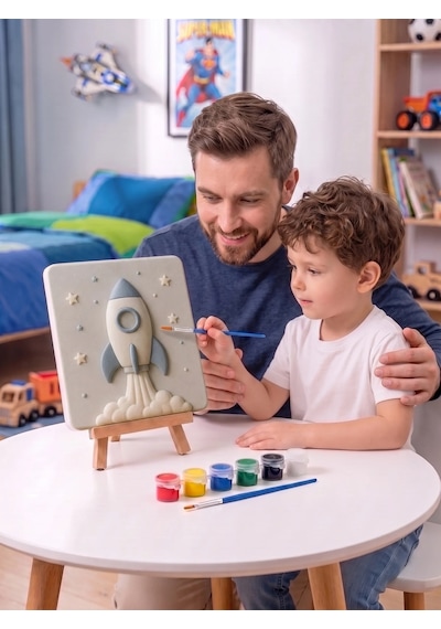 Uzaya Giden Roket 15x15 Taş Boyama Seti Çocuk Ve Yetişkin Hobi Seti