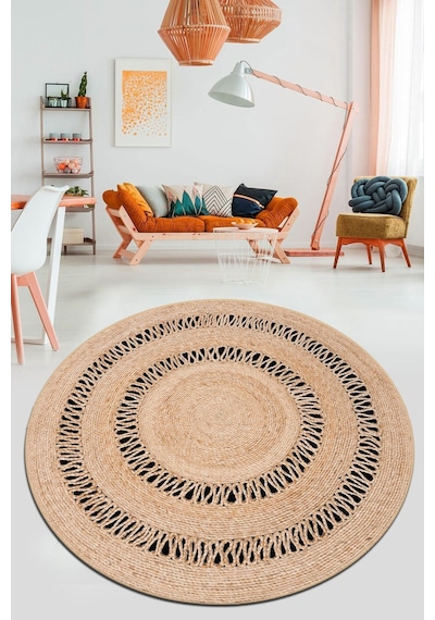Chilai Home Jute Djt Çap Modern Tasarım Yıkanabilir Kaymaz Taban Halı, Salon Halısı , Dekoratif Halı Çok Renkli