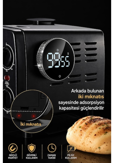 Siyah Büyük Led Göstergeli Dijital Mutfak Manyetik Zamanlayıcı Timer Thr394
