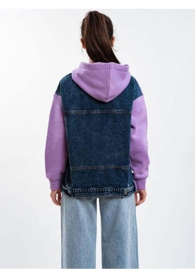 Çocuk Kapüşonlu Sırtı Kot Detaylı Sweatshirt-13454-mor Mor