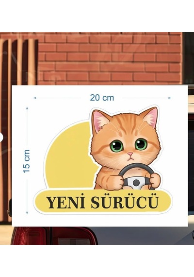 Yeni Sürücü Sevimli Kedi Araba Etiketi & Sticker - Çok Renkli - 20x15 Cm - Kendinden Yapışkanlı Abanoz