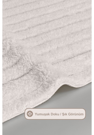 Elart Luin Banyo Halısı Paspas Takımı Pamuklu 2 Adet 60x100 Cm Krem Krem
