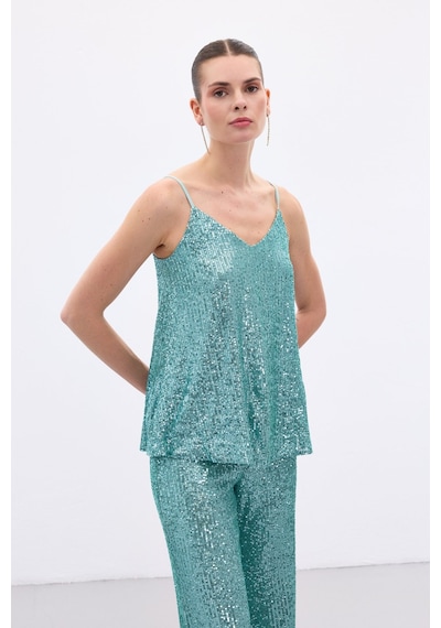 Sateen Payet Detaylı Askılı Bluz - Mint-136546 Mint