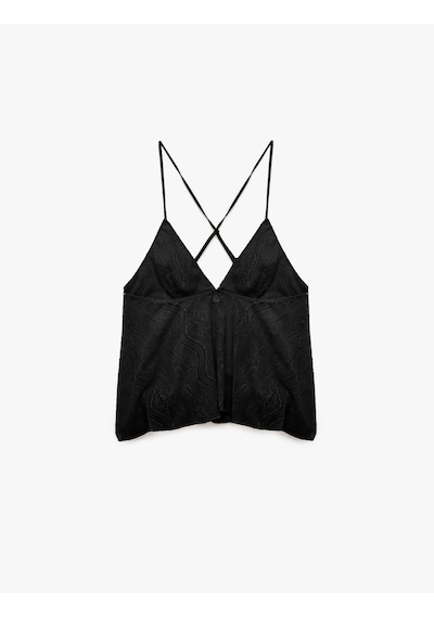 Koton Rahat Kalıp İnce Askılı V Yaka Dantelli Pijama Üstü Siyah 7wlk60009mk