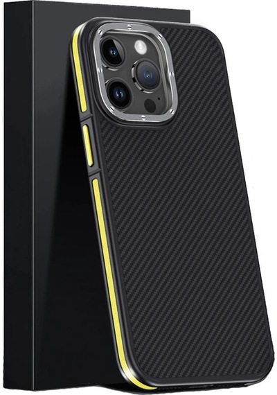 Cosmotex Joko İphone 15 Pro Max Kılıf Aramid 600d Kevlar Karbon Fiber Magsafe Kapak - Sarı