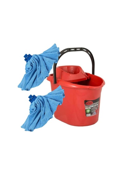 12 Litre Sıkmalı Temizlik Mop Kovası+2 Adet Mikrofiber Havlu Mop Paspası Hediye Süper Emici Efsane