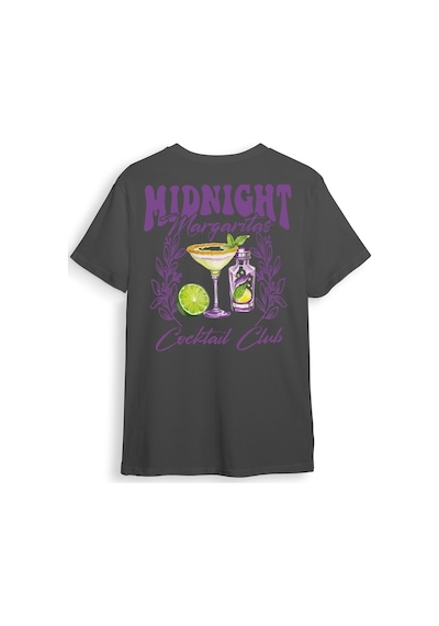 Midnight Margaritas Ön Ve Arka Baskılı %100 Pamuk Unisex Regular Fit T-shirt Gri