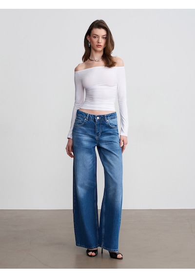 Dilvin 32675 Omuzları Açık Top-beyaz