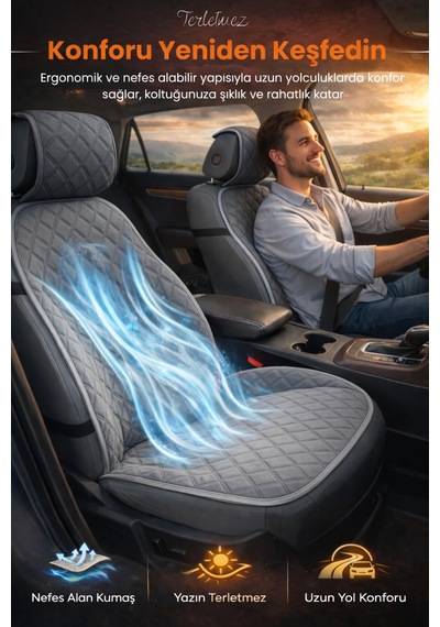 Oto Koltuk Kılıfı Tay Tüyü 2'li Ön Minder Terletmez Kaymaz Airbag Uyumlu - Gri