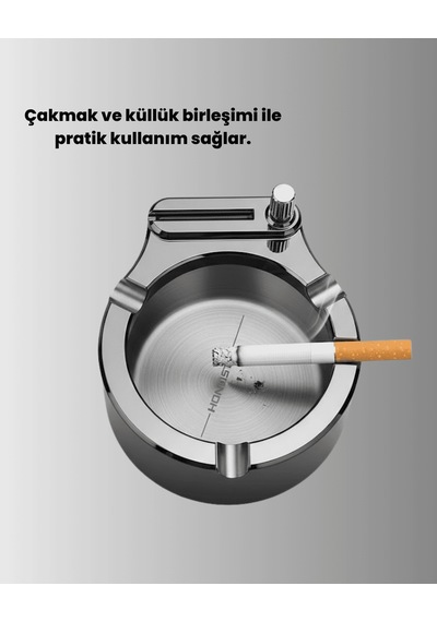 Paslanmaz Çakmaklı Küllük Modern Yuvarlak Masa Üstü