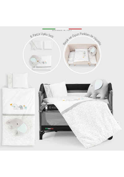 Elelelife Elephant 6 Parça Oyun Parkı Park Yatak Bebek Uyku Seti Beyaz