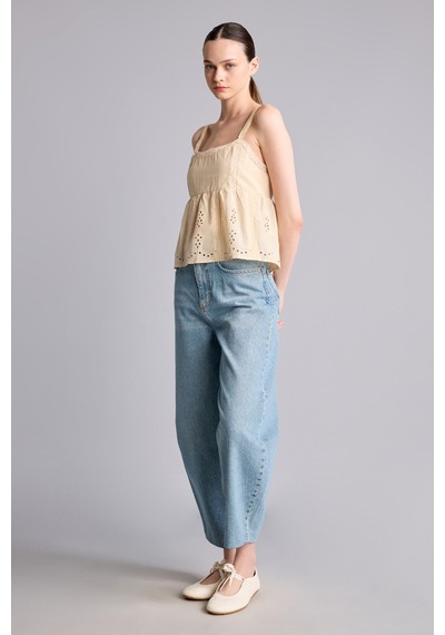 Defacto %100 Pamuk Barrel Fit Normal Bel Jean Pantolon I2379ax26aunm39 Mavi-nm39