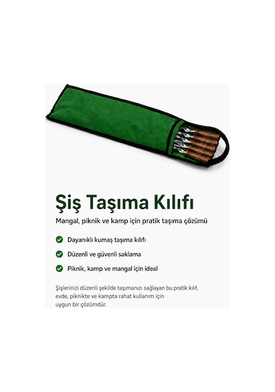 Kumaş Şiş Taşıma Kılıfı Mangal, Piknik Ve Kamp İçin Pratik Saklama Çantası