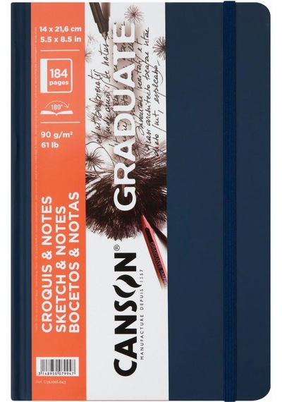 Canson Graduate Sert Kapaklı Eskiz Defteri 90gr 14x21,6 184 Sayfa / 92 Yaprak - Mavi
