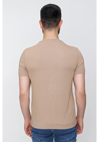 Efor Slim Fit Bisiklet Yaka Düz Pamuklu Bej Tişört Ts 823 Bej