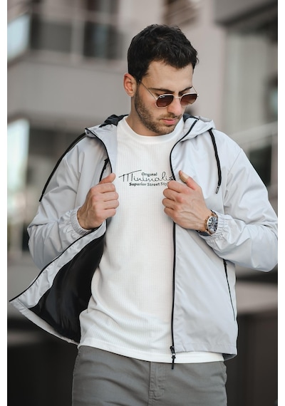 Oksit Zora Slim Fit Su İtici Kapüşonlu Mevsimlik Mont Gri