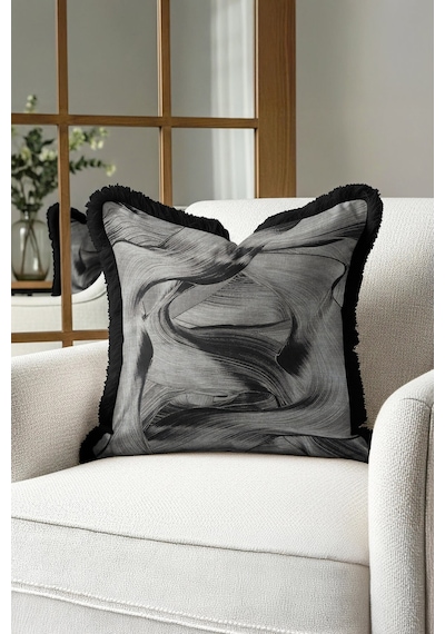 Modern Sanat Temalı Siyah Gri Saçaklı Yastık Kılıfı-dalga Motifler Modern Püsküllü Kırlent Kılıfı Grili Kehribar Modern Sanat Temalı Siyah Gri Saçaklı Yastık Kılıfı-dalga Motifler Modern Püsküllü Kırlent Kılıfı Grili Kehribar
