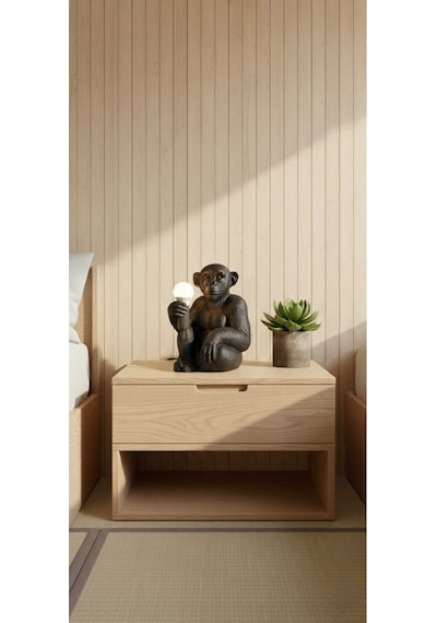 Dekoratif Lamba Ve Gece Lambası Siyah Renkli Maymun Tasarımlı Ampul Hediyedir 35 X 30 Cm