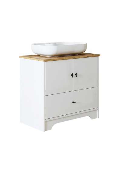Oval Lavabolu Ayaklı 2 Kapaklı Çekmeceli Mdf 80 Cm Banyo Dolabı Atlantik Çam - Beyaz Oval Lavabolu Ayaklı 2 Kapaklı Çekmeceli Mdf 80 Cm Banyo Dolabı Atlantik Çam - Beyaz