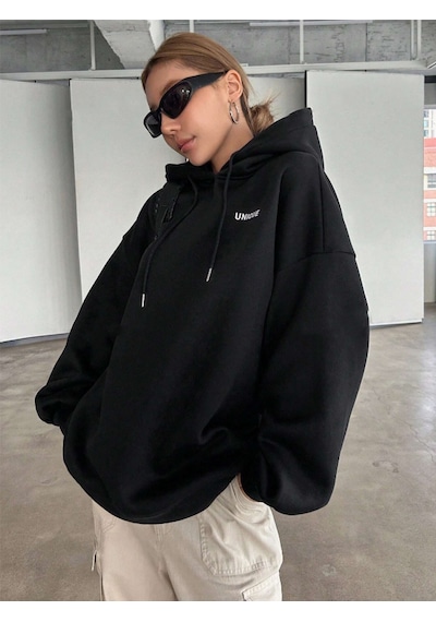 Startmore Siyah Unisex Erkek/kadın Unique Renkli Özel Baskılı Pamuklu Oversize Kapüşonlu