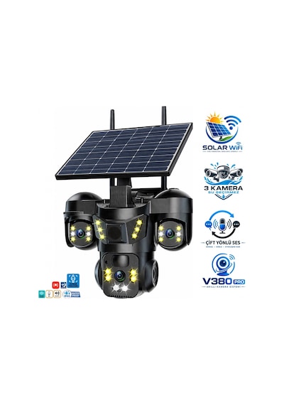 X5tech Rx-66ws 3 Kameralı Solar Wifi Ptz Ip Sesli Akıllı Güvenlik Kamera 3+3+3 Mp