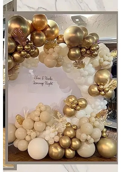 Beysüs Balon Zinciri Seti 67 Parça Soft Renkler Gold Krom Deniz Kumu Mat Beyaz Zincir Ve Balon Bandı Karışık