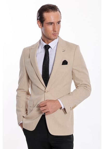 Wessi Slim Fit Sivri Yaka Bej Erkek Ceket Bej