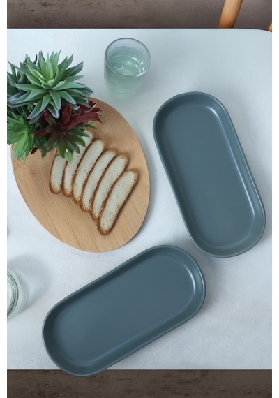 Keramika Mat Yeşil Noyan Kayık Tabak 26 Cm 2 Adet 322