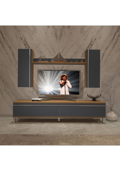 Decoraktiv Eko 5d Mdf Std Krom Ayaklı Tv Ünitesi Tv Sehpası Pera - Antrasit