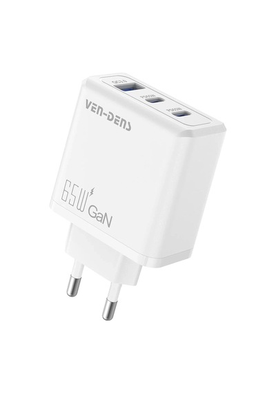 Ven-dens Sp-tc80bg 65 W Pd 3 Portlu Hızlı Şarj Adaptörü, 2 Type-c Ve 1 Usb-a, Pd 3.0 Ve Qc, Beyaz