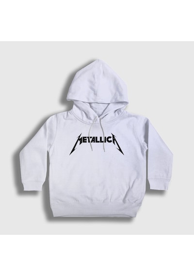 Presmono Unisex Çocuk Logo Metallica Kapüşonlu Sweatshirt Beyaz