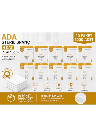 Ada Steril Spanç 4 Kat 7,5 x 7,5cm 100'Lü 10 Paket