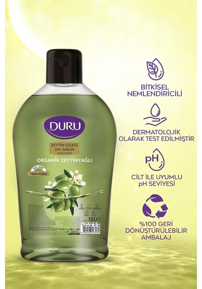 Organik Zeytinyağlı Zeytin Çiçeği Sıvı Sabun 1,5+1,5+500ml