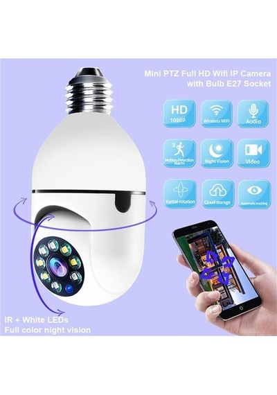 Mbois Wifi 360 Panoramik Ampul Kamera Güvenlik Kamerası Çift Wifi 360 Derece Gece Görüşlü