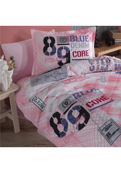 Clasy Ranforce Nevresim Takımı Tek Kişilik Denim V1 Pembe