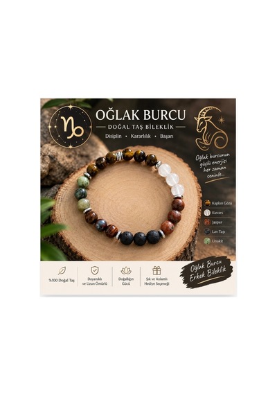 Oğlak Burcu Doğal Taş Bileklik Unisex Erkek Kadın Yetişkin Burç Temalı Tasarım Bileklik Ekru Ekru