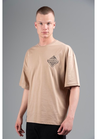 Maraton Sportswear Oversize Erkek Bisiklet Yaka Kısa Kol Basic Açık Vizon T-shirt 22694-açık Vizon