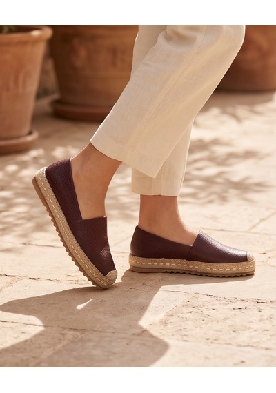 Futsishoes Lucıa Bordo Hakiki Floter Deri Dikiş Detaylı Kadın Espadril