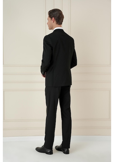 Efor Slim Fit Çift Yırtmaç Düz Siyah Klasik Takım Elbise Tk 913 Siyah
