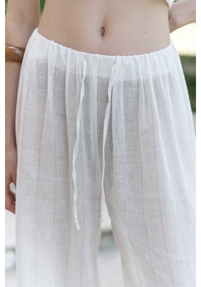 Mai Collection Mai Studios Co. Cadhas Boyundan Bağlamalı Ekru Crop Pantolon Takım Ekru