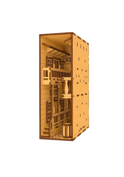 Wild West Diorama Book Nook Ahşap Maket Seti Dıy Miniatür Vahşi Batı Peri Led'li Kitaplık Dekoru