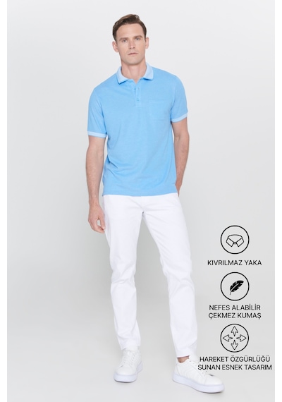 Ac&Co / Altınyıldız Classics Polo Yaka Cepli Regular Fit Bol Kesim Düz Tişört - 465117502 Mavi Ac&Co / Altınyıldız Classics Polo Yaka Cepli Regular Fit Bol Kesim Düz Tişört - 465117502 Mavi