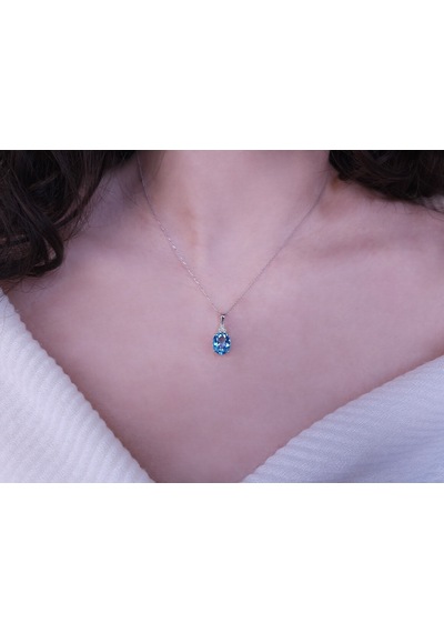 Sirius Pırlanta ve Oval Mavi Topaz Taşlı Kolye 0804P0108