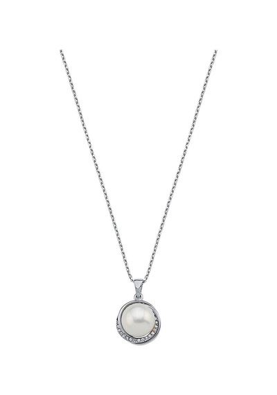 10,5 Mm Zirkon Taşlı Doğal İnci Kolye Beyaz