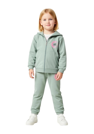 Frm Kız Çocuk Sloganlı Fermuarlı Sweatshirt Ve Eşofman Altı Kombinasy Mint