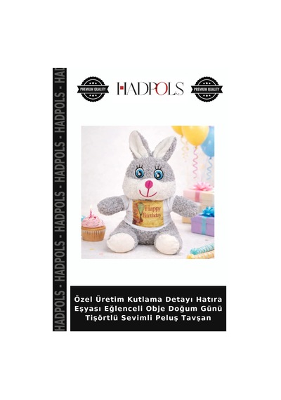 Özel Üretim Kutlama Detayı Hatıra Eşyası Eğlenceli Obje Doğum Günü Tişörtlü Sevimli Peluş Tavşan Belirtilmemiş