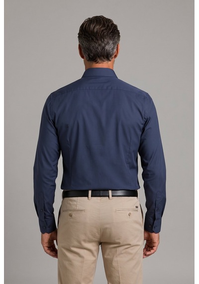 Bisse Lacivert Regular Fit Modern Pamuk Cepsiz Klasik Yaka Uzun Gömlek Gmkls250066 C39