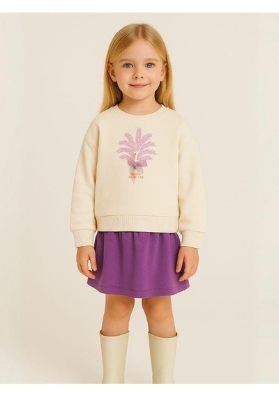 Zekids Kız Bebek Tavus Kuşu Desenli Sweatshirt-16139 Krem