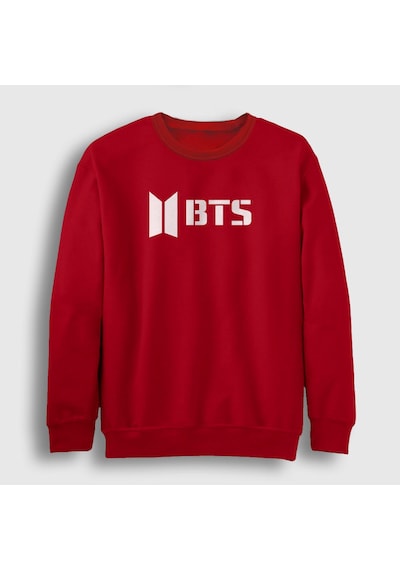 Presmono Unisex Logo Bts Sweatshirt Kırmızı