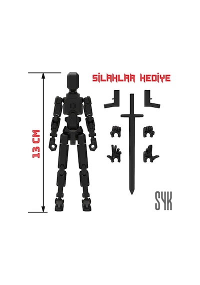 Robot 13 Dummy Siyah Siyah Tüm Eklemleri Hareketli Aksiyon Figürü Oyuncak